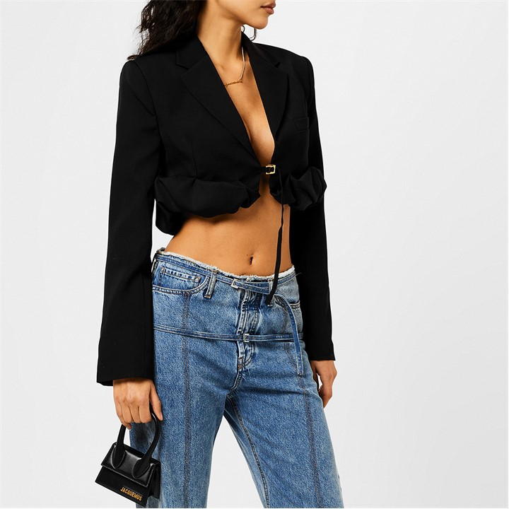 JACQUEMUS Le Croissant Rolled Bolero Cropped Blazer - Black