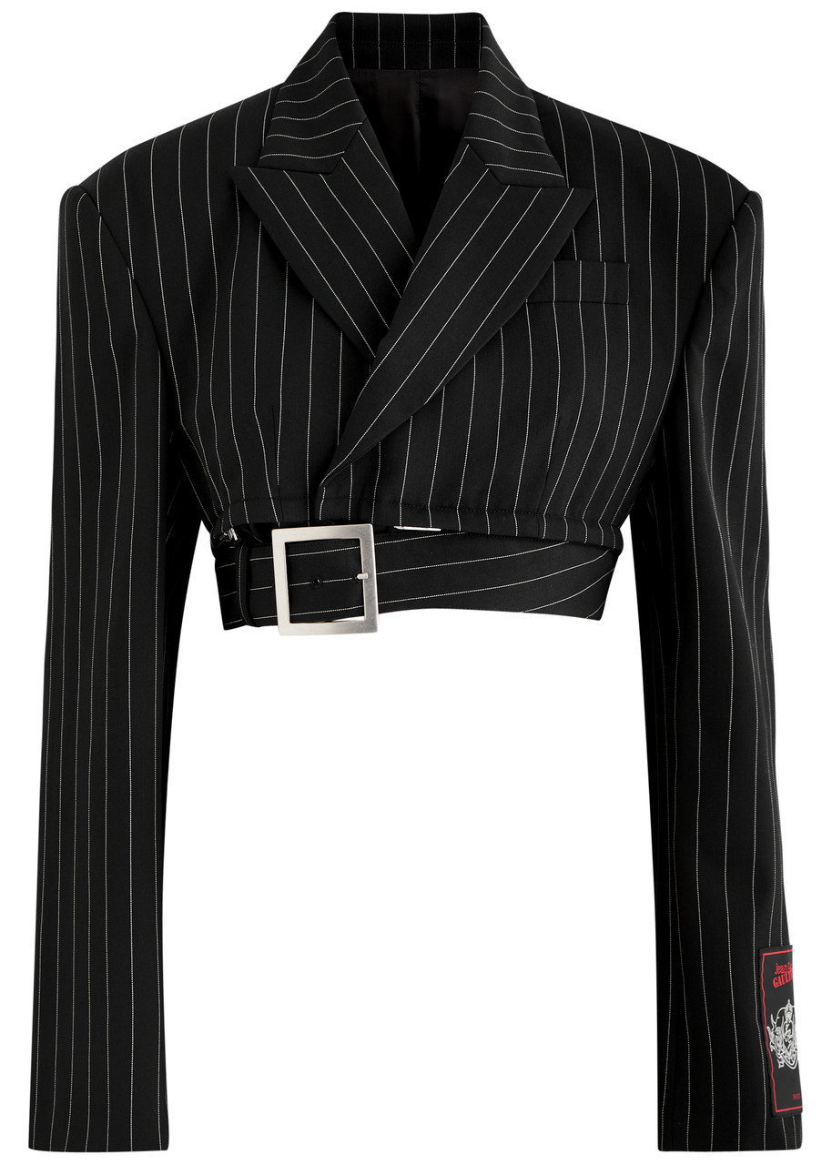 Jean Paul Gaultier Pinstriped Cropped Wool Blazer - Black And White - 36 (UK8 / S)
