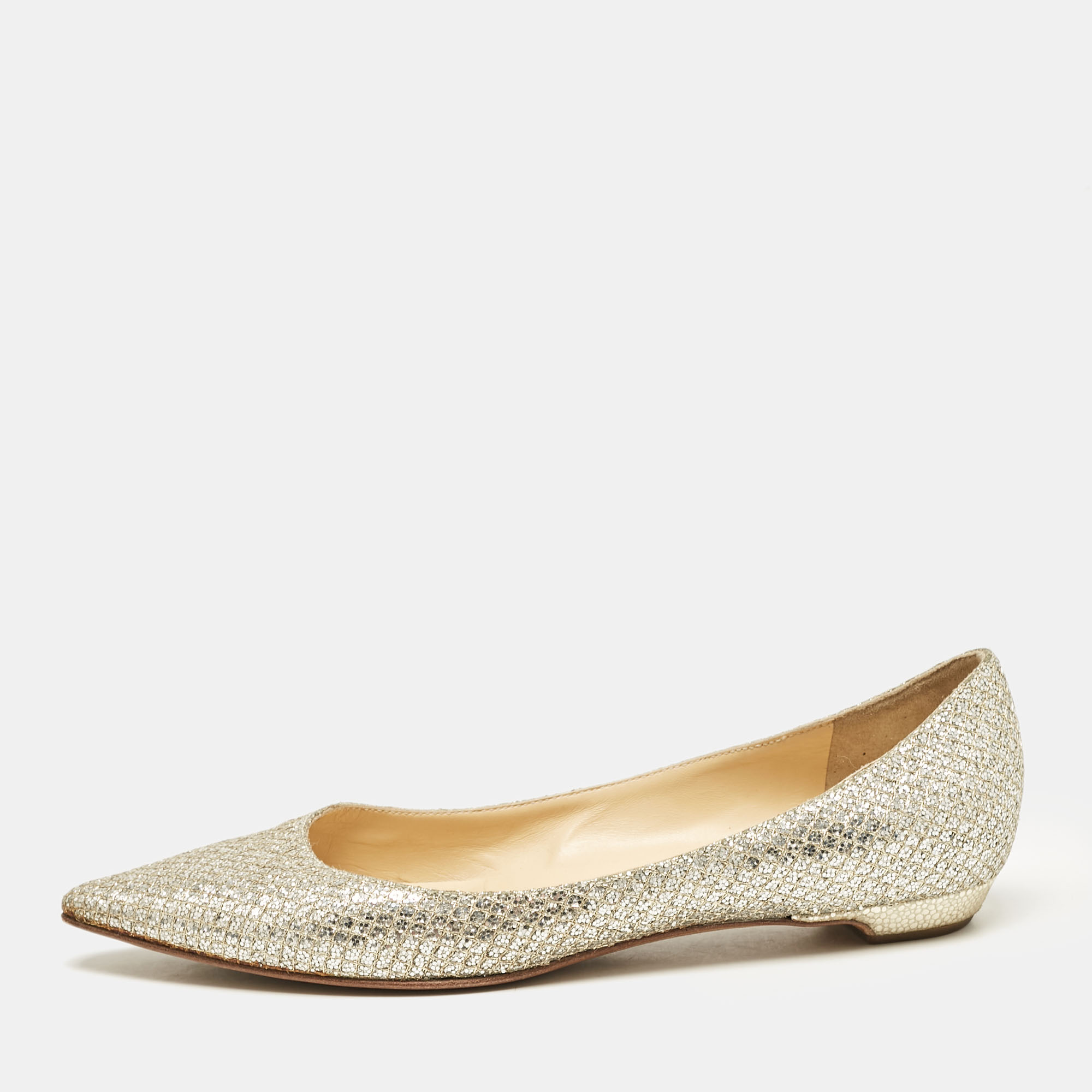 Jimmy Choo Silver Glitter Romy Ballet Flats Size 36
