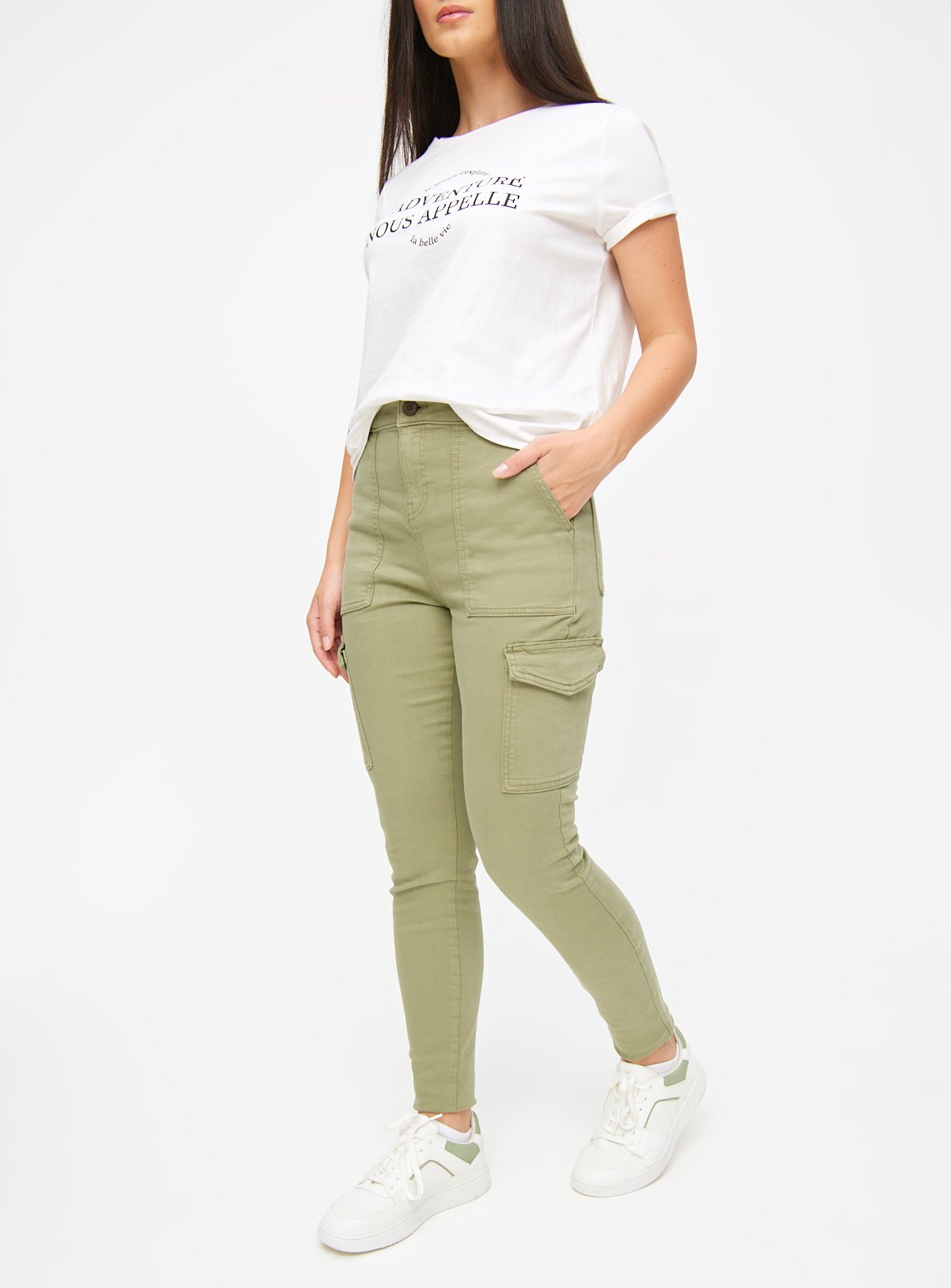 Khaki Skinny Leg Cargo Trousers