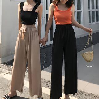 Knit Camisole Top / High Waist Wide-Leg Pants 4688 - Camisole Top - Yellow - One Size