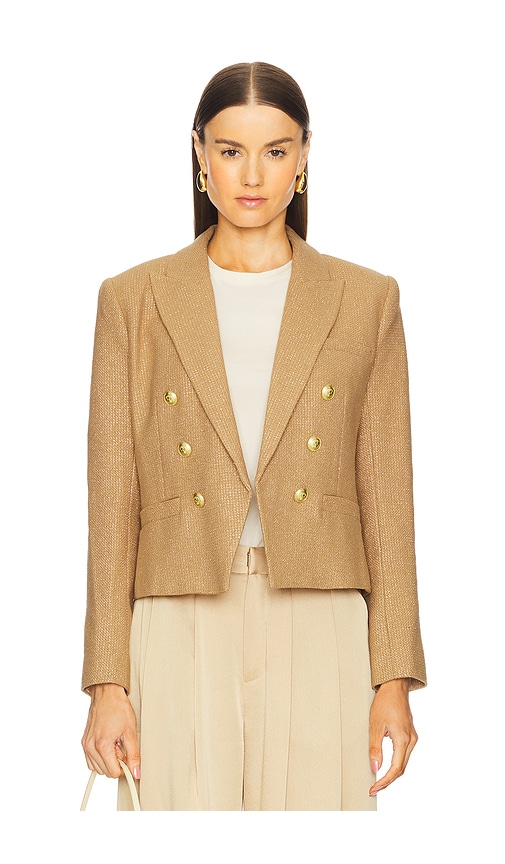 L'AGENCE Brooke Double Breasted Cropped Blazer in Tan. Size 00, 10, 2, 4, 6.
