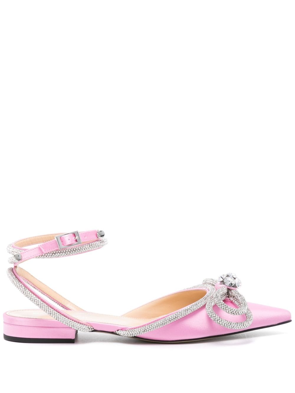 MACH & MACH- Double Bow Satin Slingback Ballet Flats