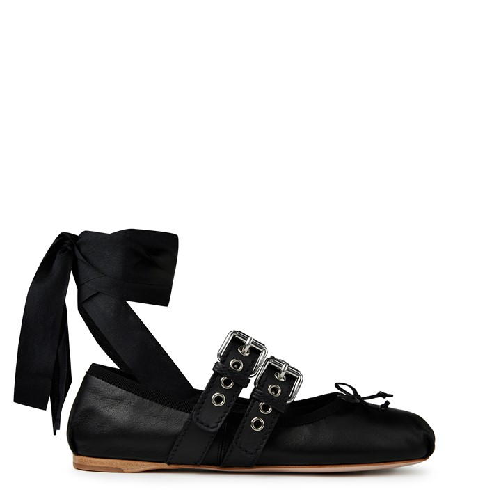 MIU MIU Double Buckle Ballet Flats - Black