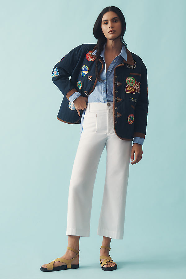 Maeve The Colette Cropped Wide-Leg Trousers: Embroidered Edition