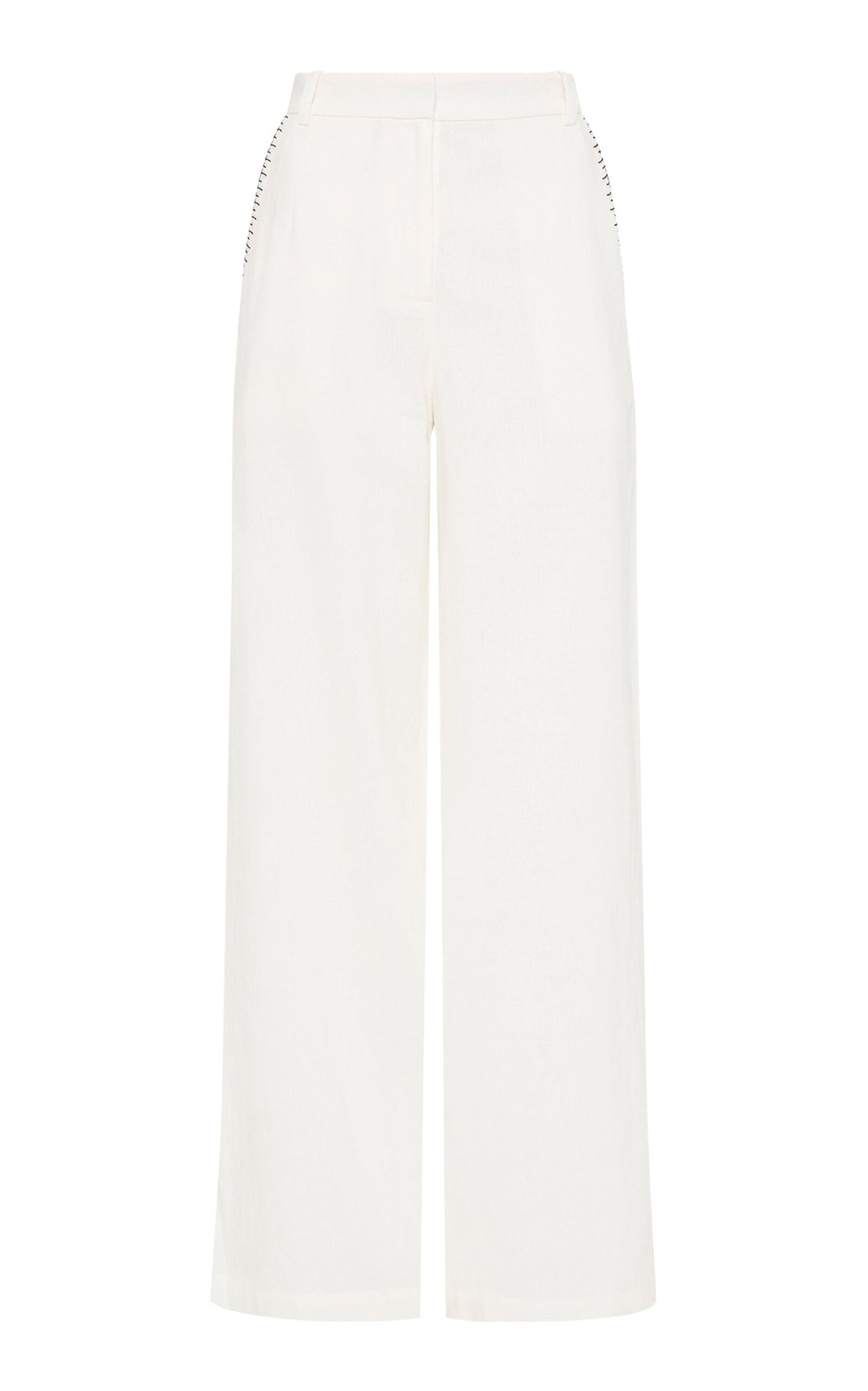 Marysia - Wegner Embroidered Linen Wide-Leg Pants - White - XXL - Moda Operandi