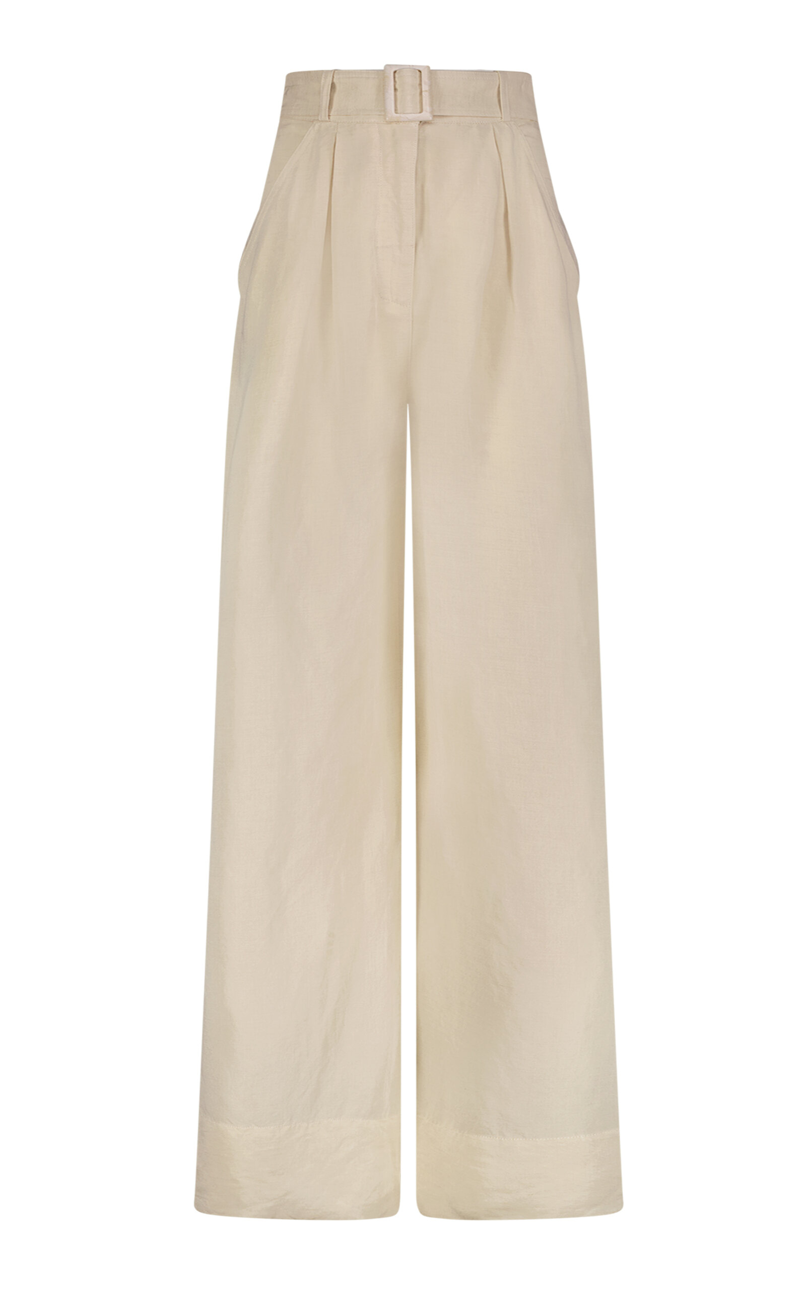 Matthew Bruch - Belted High-Waisted Linen-Blend Wide-Leg Pants - Ivory - 1 - Moda Operandi