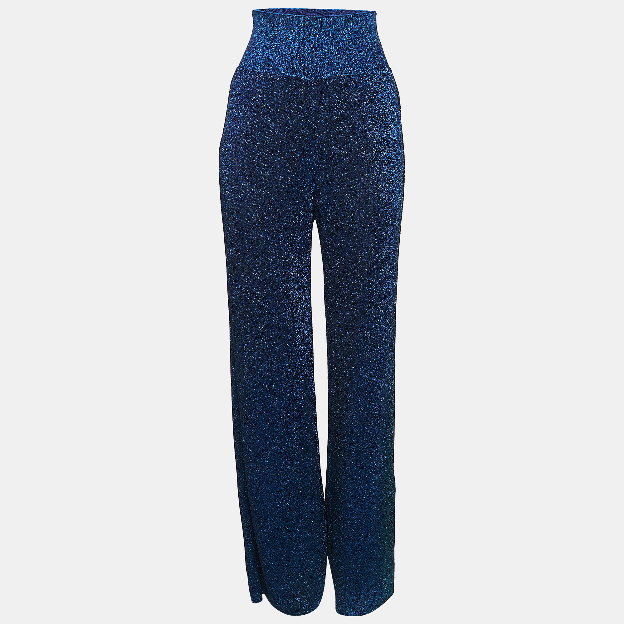 Missoni Blue Lurex Knit Wide-Leg Trousers M