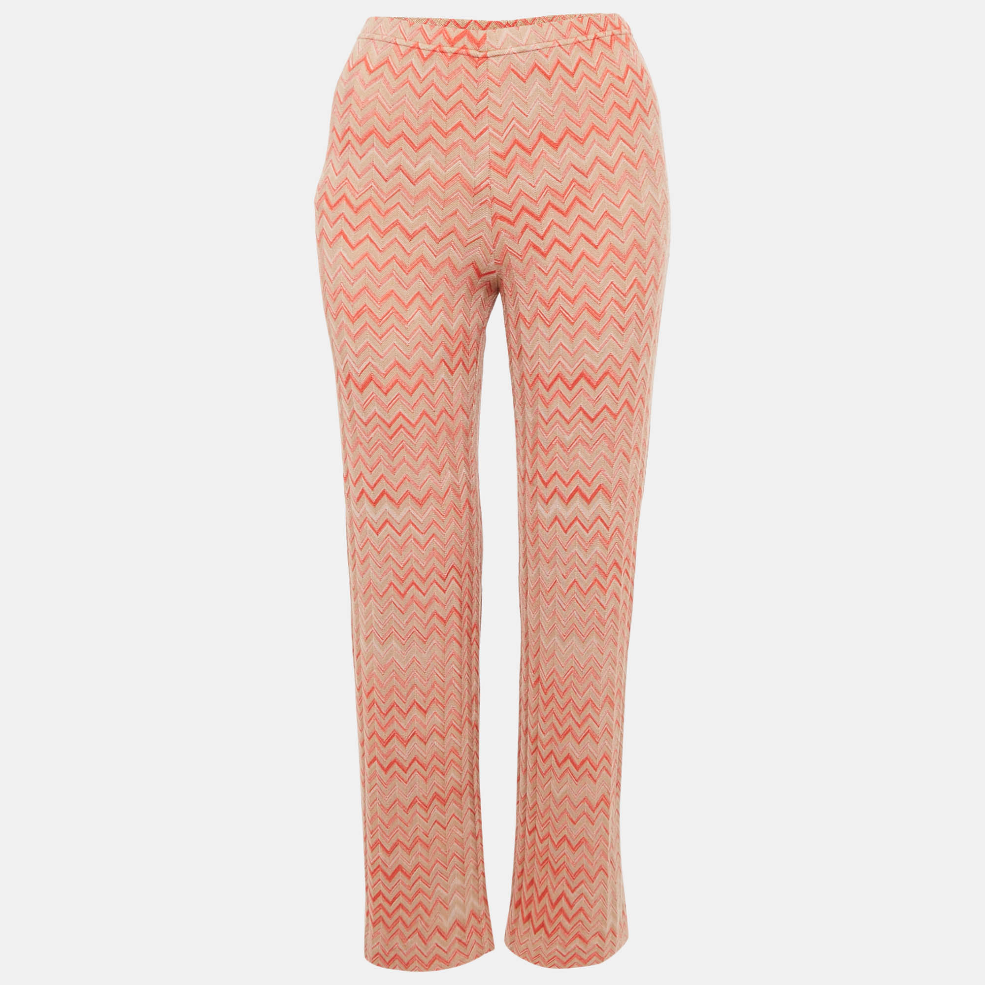 Missoni Red/Brown Chevron Knit Wide-Leg Pants S