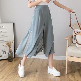 Mock Two-Piece Wide-Leg Pants White - L