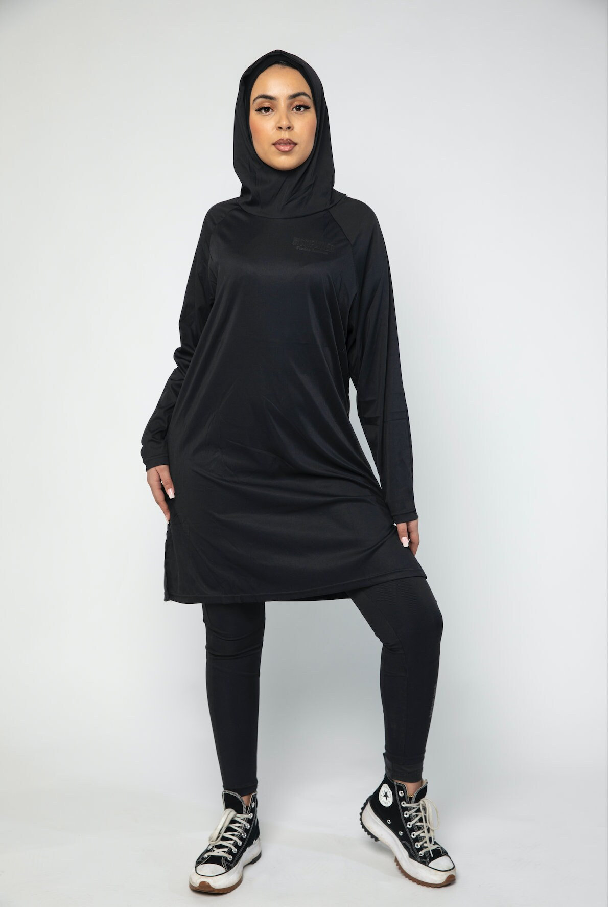 Modest Activewear/Swimwear Hoodie - Discrete Black