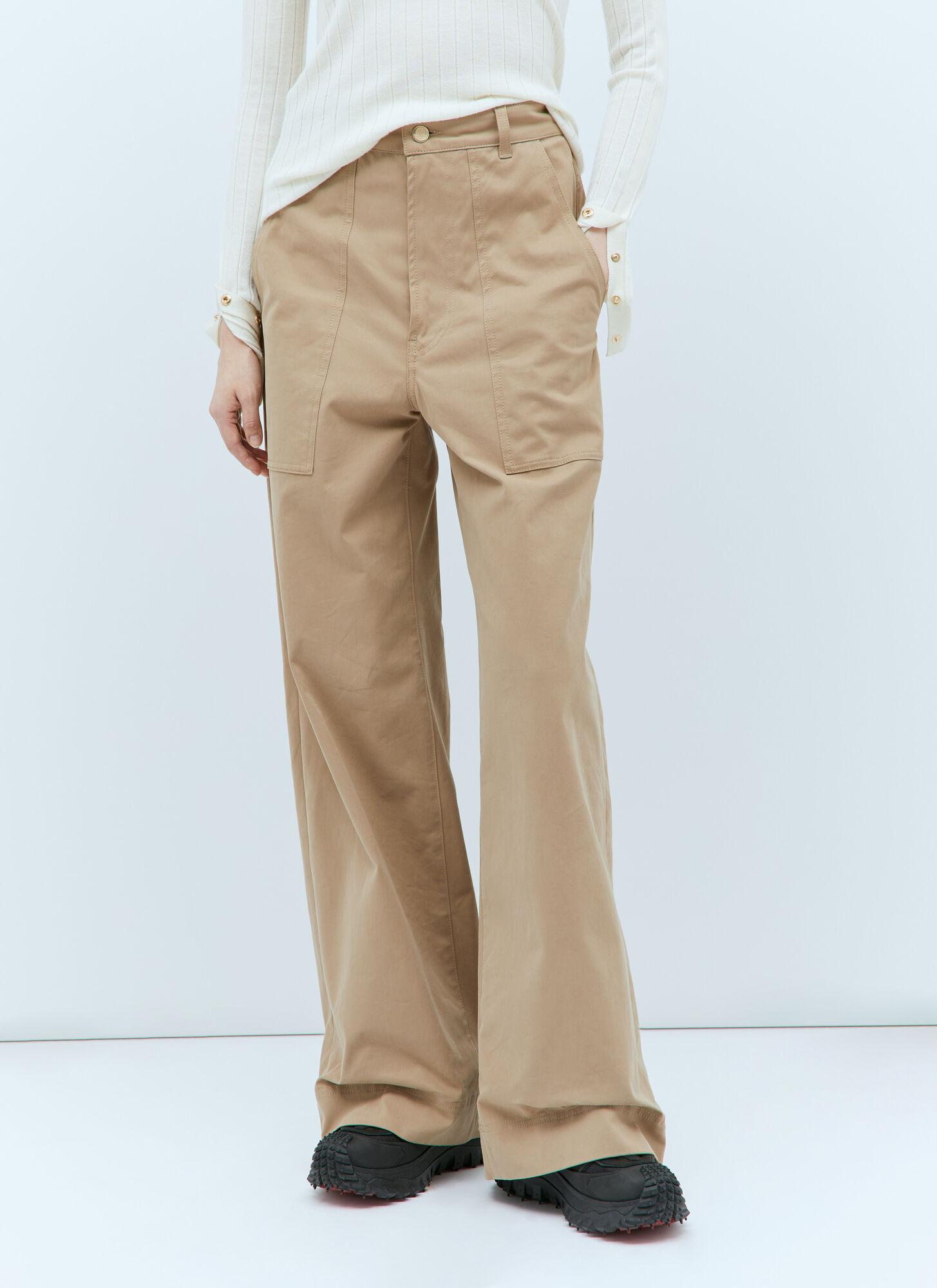 Moncler Wide-leg Twill Pants - Woman Pants Beige It - 42