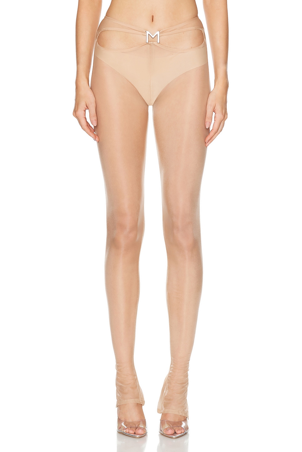 Mugler Cut Out Skinny Leg Pant in Beige - Tan. Size 34 (also in 36, 38).