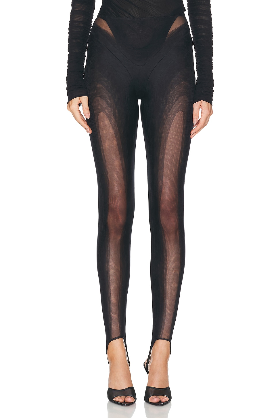 Mugler Stretch Illusion Skinny Leg Pant in Black - Black. Size 36 (also in ).