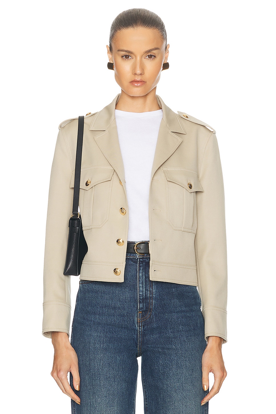 NILI LOTAN Lise Cropped Military Blazer in Roosevelt Khaki - Tan. Size S (also in ).