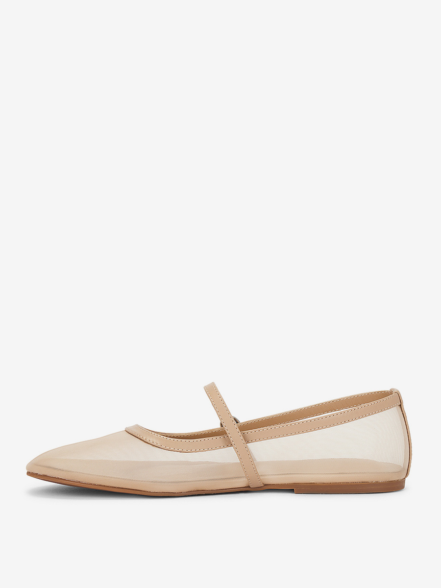 Nude Mesh Ballet Flats Round Toe Slip On Mary Jane Ballerina Flats