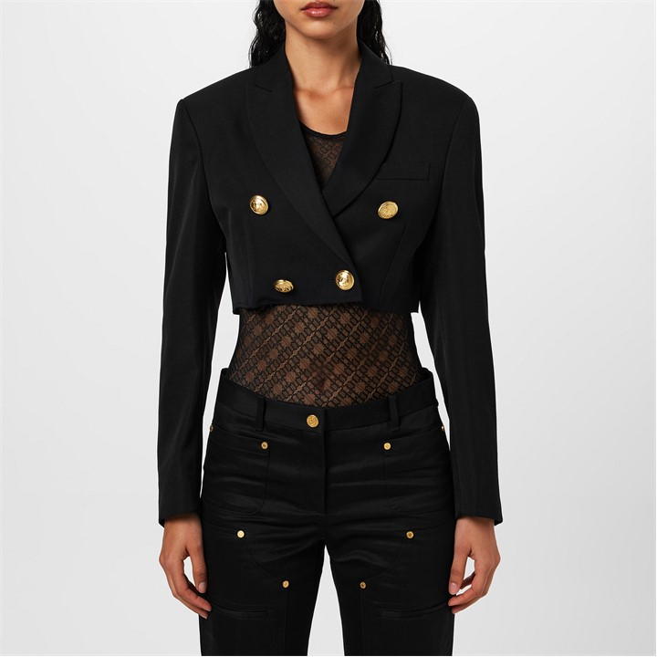 PALM ANGELS Cropped Boyfriend Blazer - Black