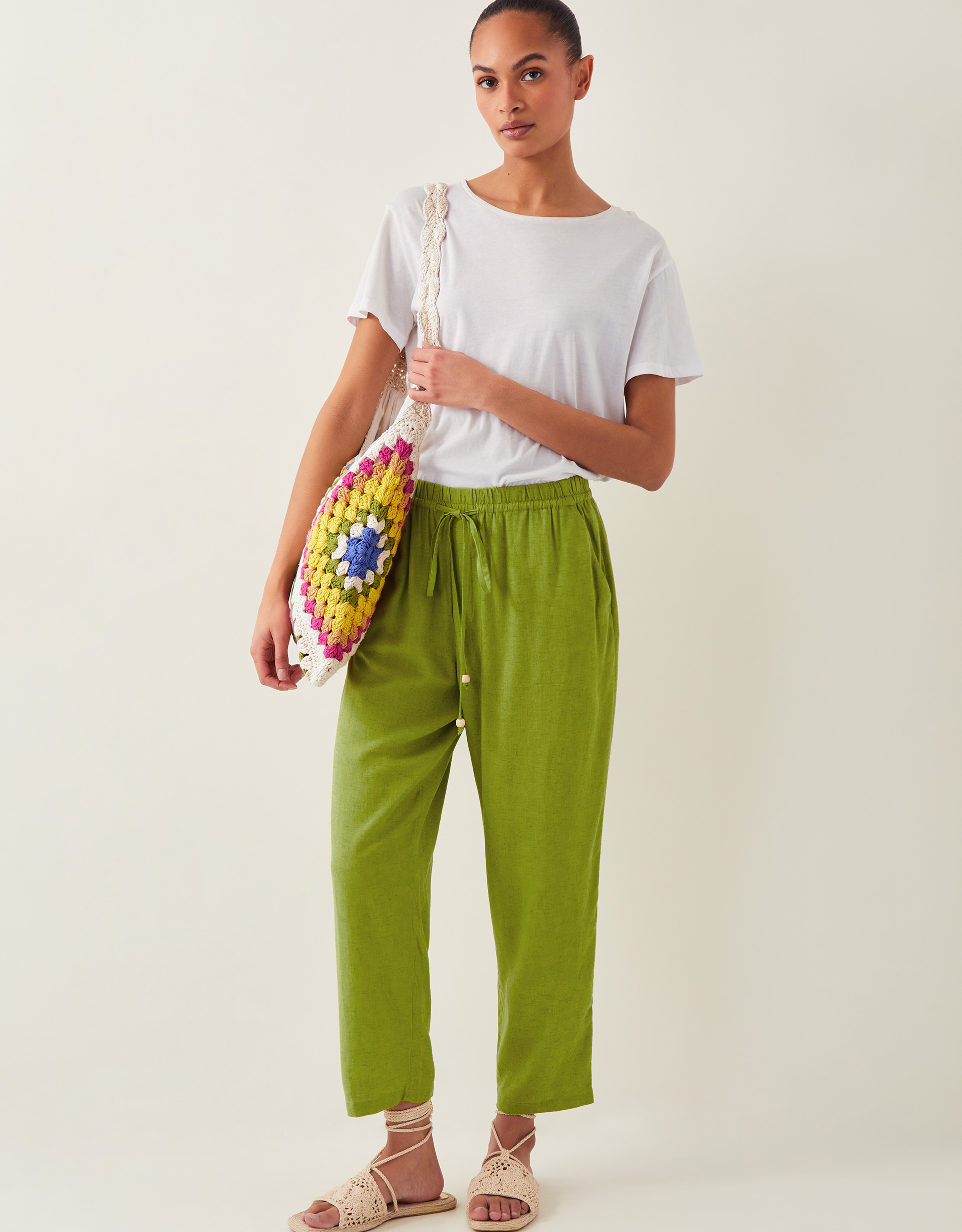 Penina Drawstring Wide-Leg Trousers Green