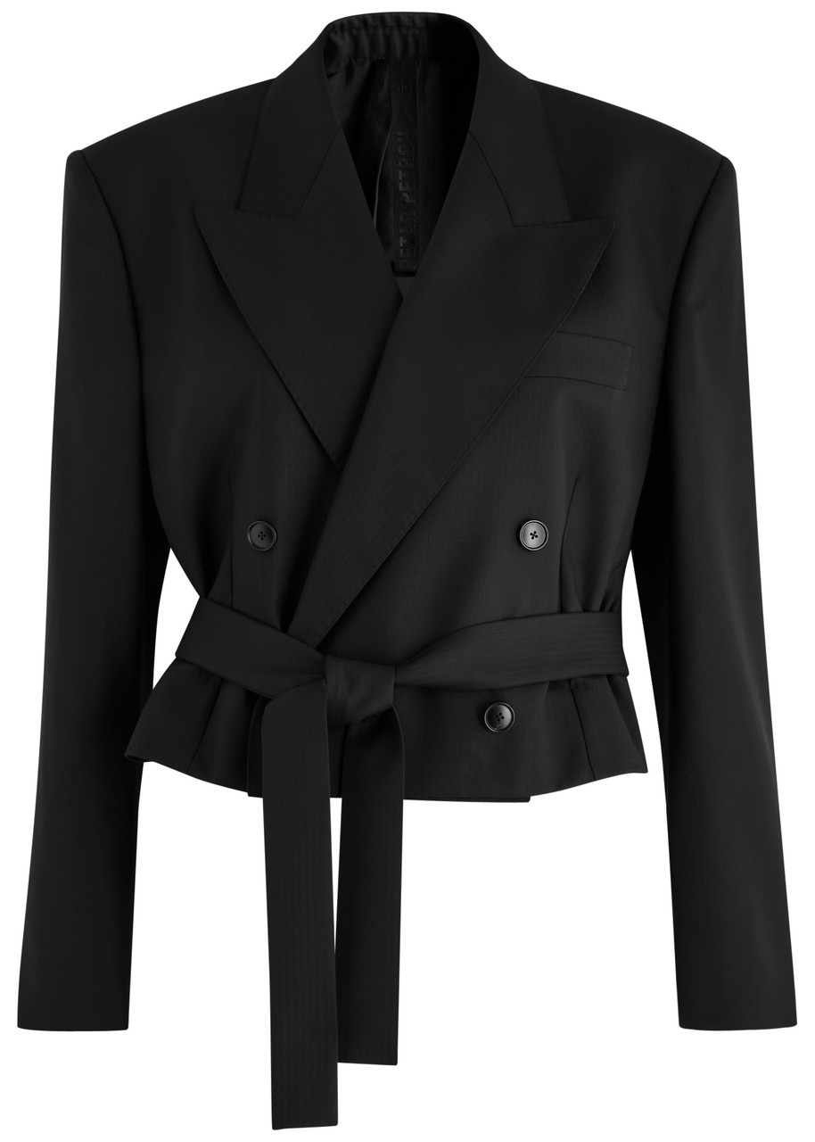Petar Petrov The Everyman Cropped Belted Wool Blazer - Black - 36 (UK8 / S)