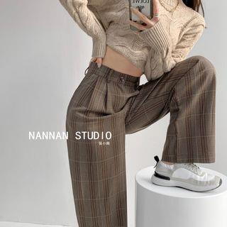 Plaid Wide-Leg Dress Pants Coffee - S