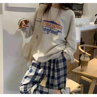 Plaid Wide-Leg Pants / Printed Sweatshirt Sweatshirt - Blue - One Size