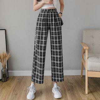Plaid Wide-Leg Pants White - M