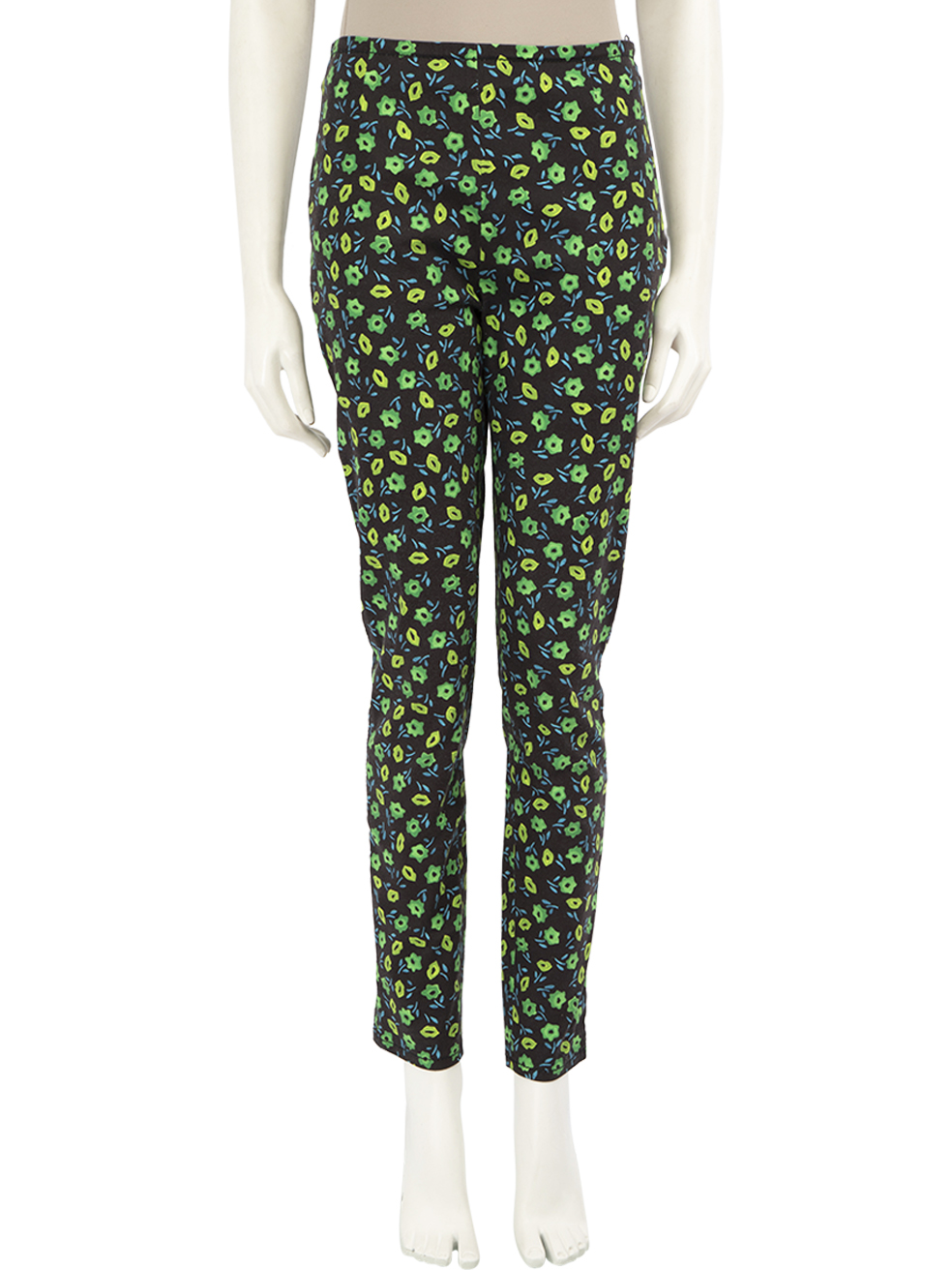 Prada Black & Green Floral Skinny Trousers