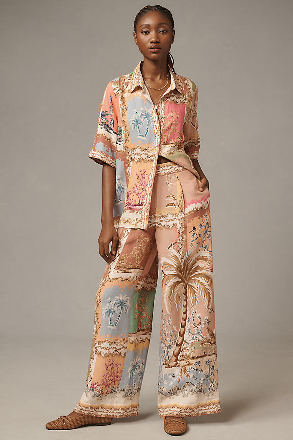 Ranna Gill Palm Beach Printed Linen Wide-Leg Trousers