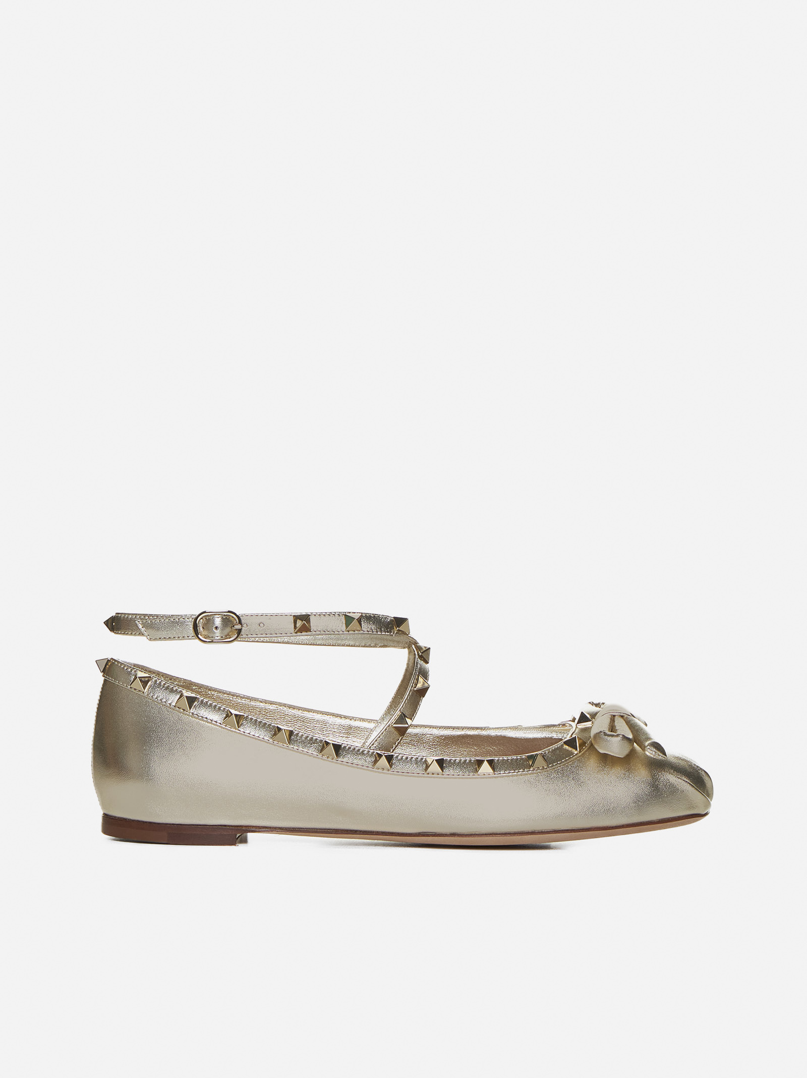 Rockstud leather ballet flats