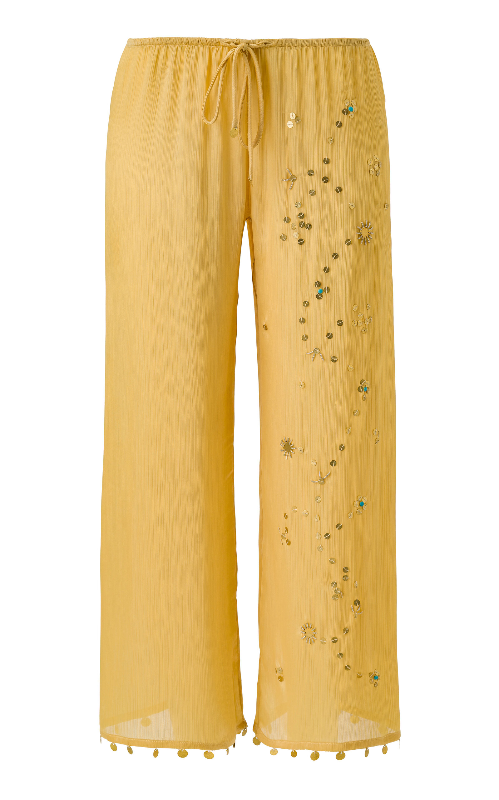 SIEDRS - Aurilie Embellished Satin Wide-Leg Pants - Yellow - XS - Only At Moda Operandi