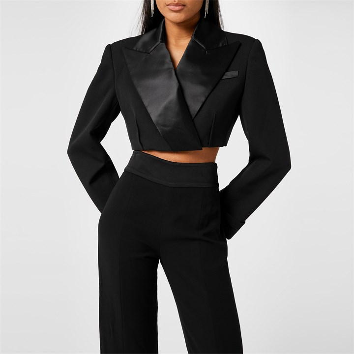 SIMKHAI Clare Satin Cropped Blazer - Black