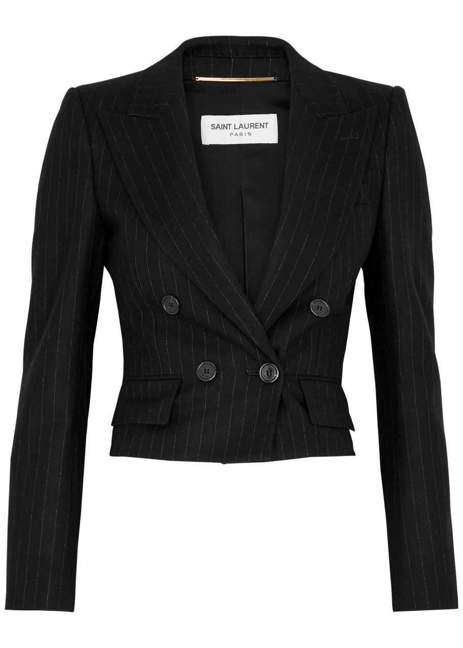 Saint Laurent Pinstriped Cropped Wool-blend Blazer - Black - 42 (UK14 / L)