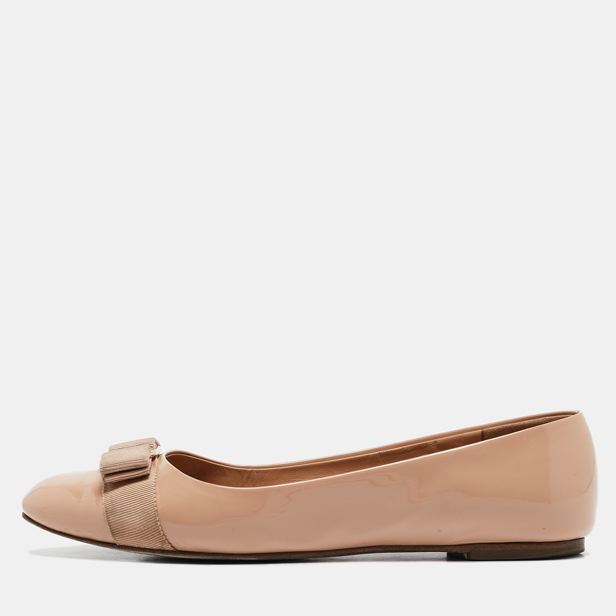 Salvatore Ferragamo Beige Patent Leather Varina Ballet Flats Size 39