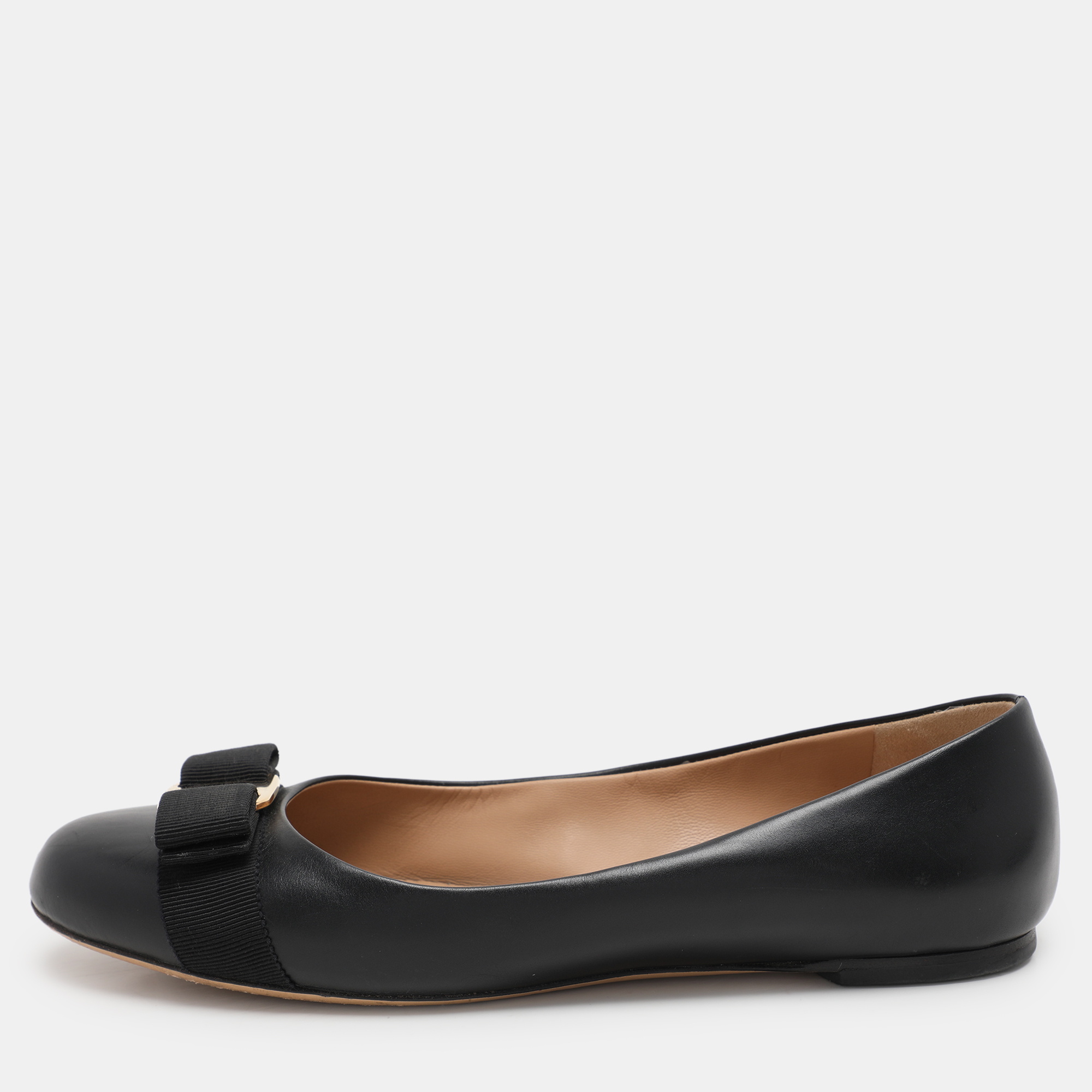 Salvatore Ferragamo Black Leather Vara Bow Ballet Flats Size 38