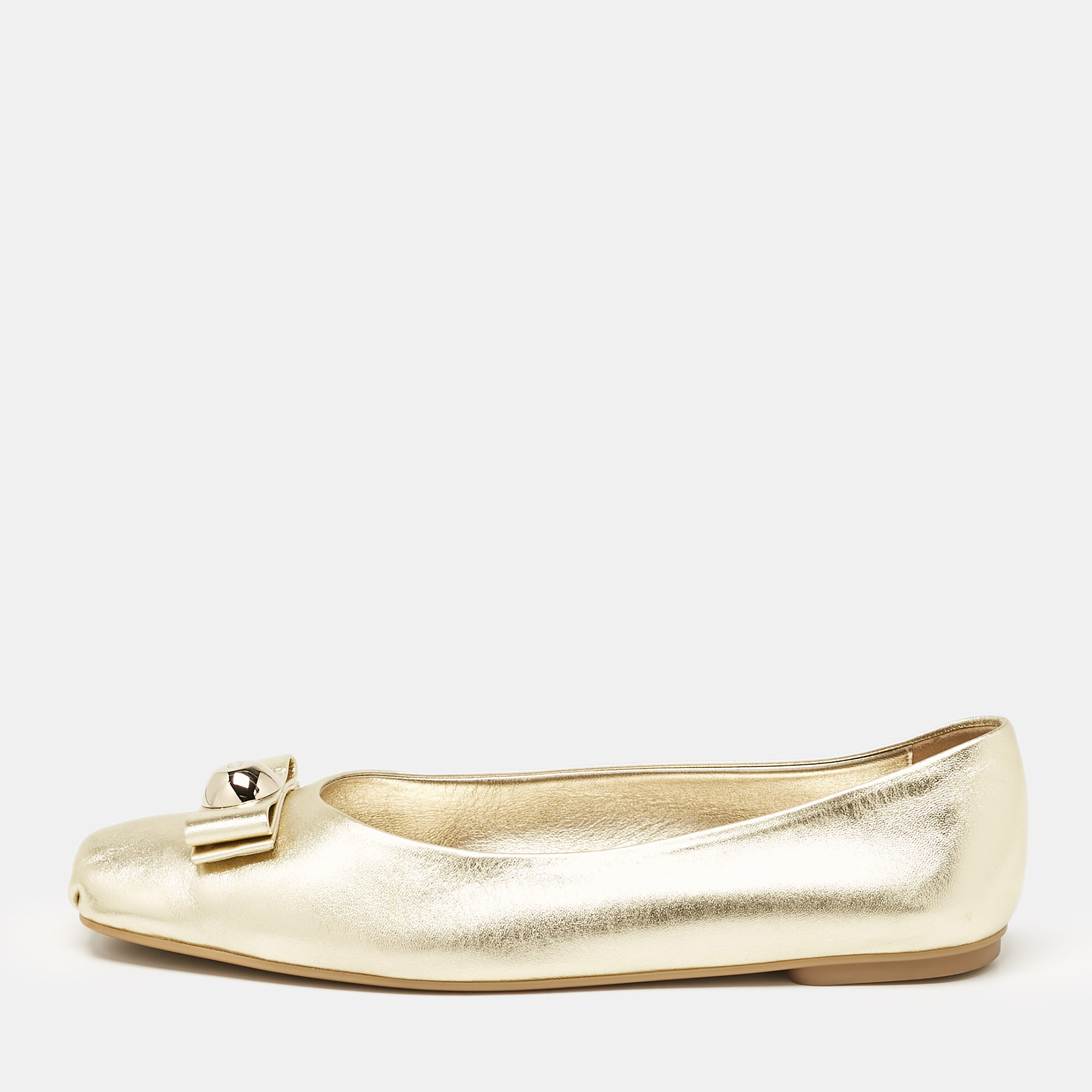 Salvatore Ferragamo Gold Leather Ballet Flats Size 40.5