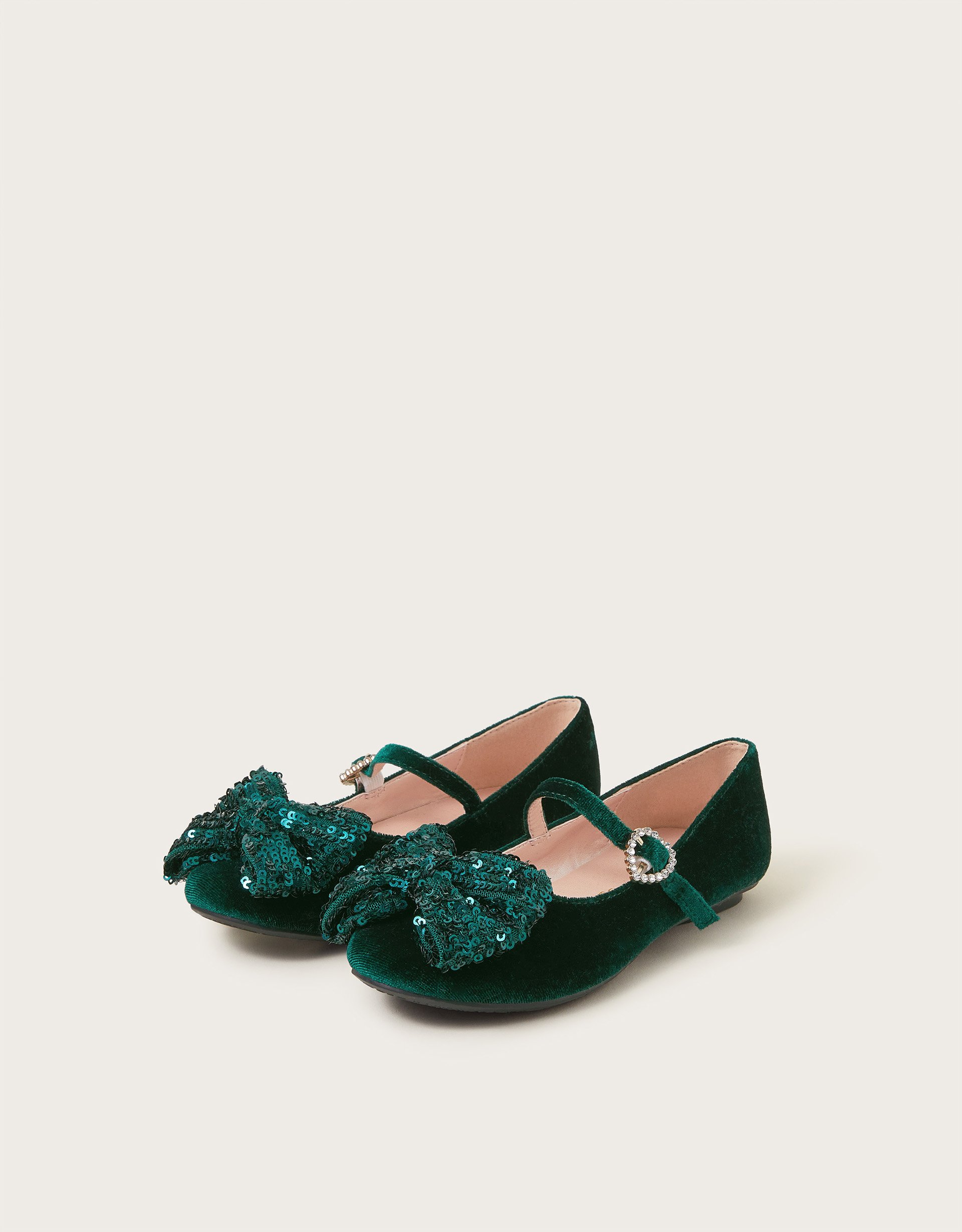 Sequin Bow Velvet Ballet Flats Green