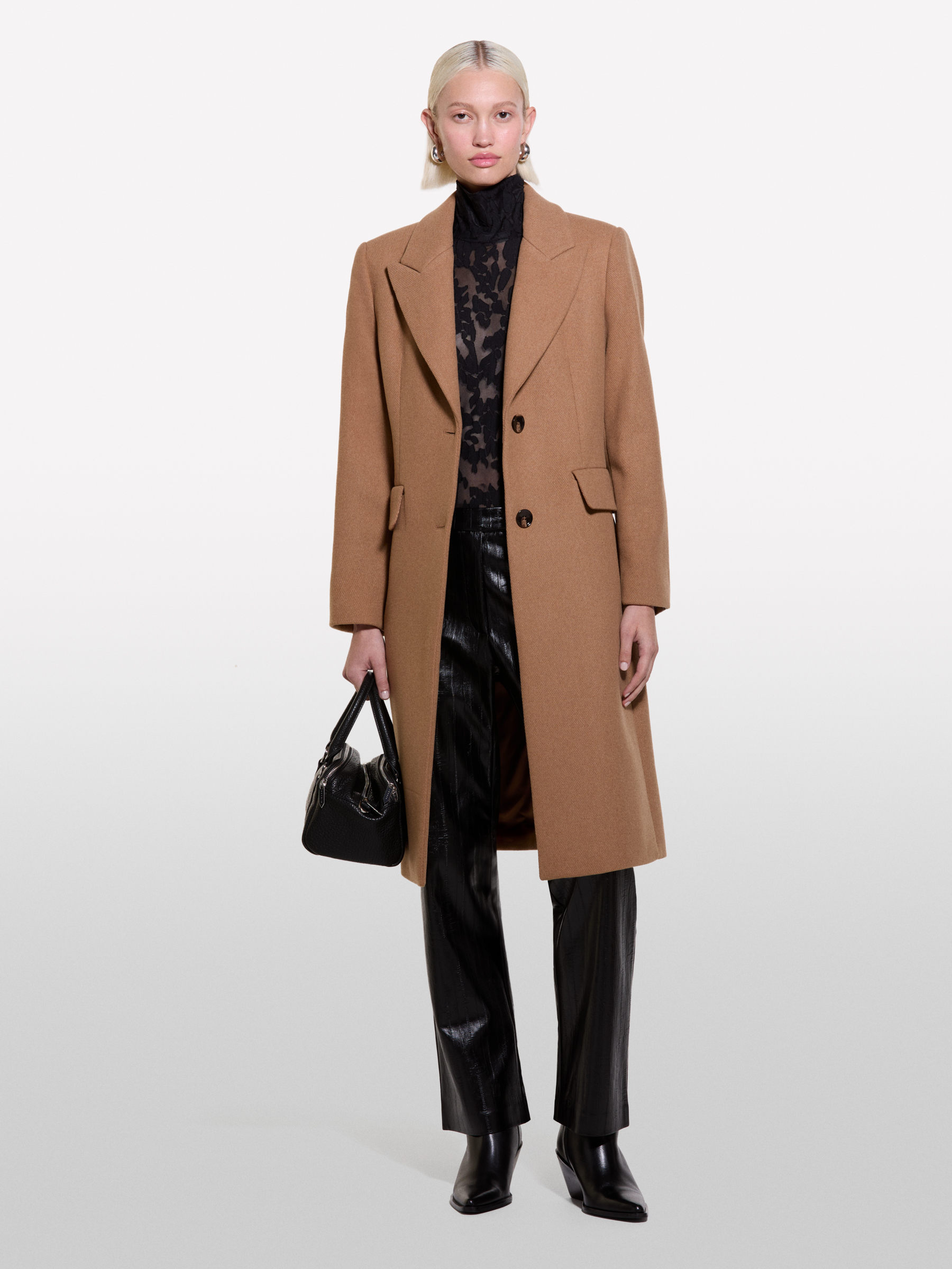 Sisley - Camel Slim Fit Coat, Woman, Camel, Size: 48