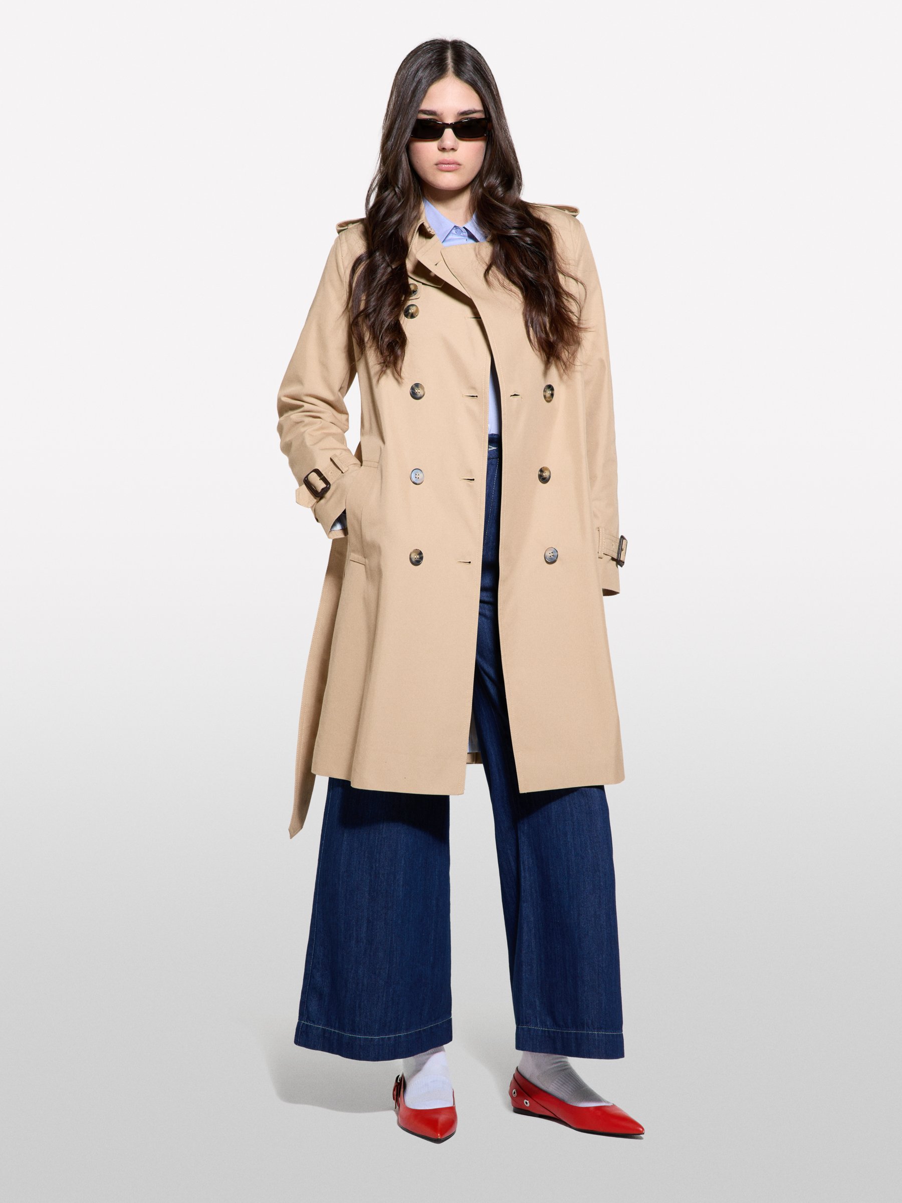 Sisley - Camel Slim Fit Trench Coat, Woman, Beige, Size: 48