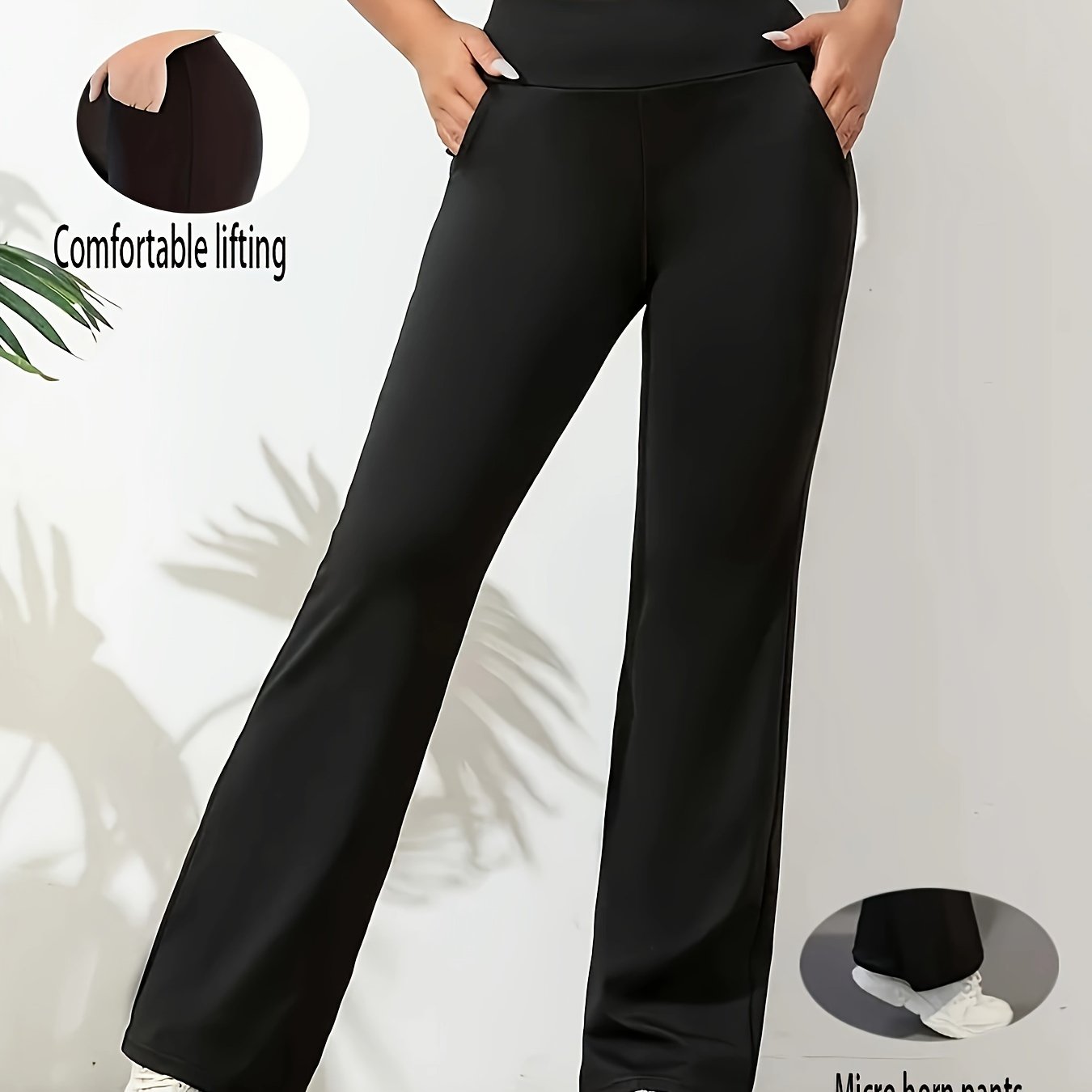 TEMU 1pc High-waisted Casual Bootcut Pants, Athletic Sweatpants For Aerobics, Flared Leggings, Wide Leg Yoga Pants