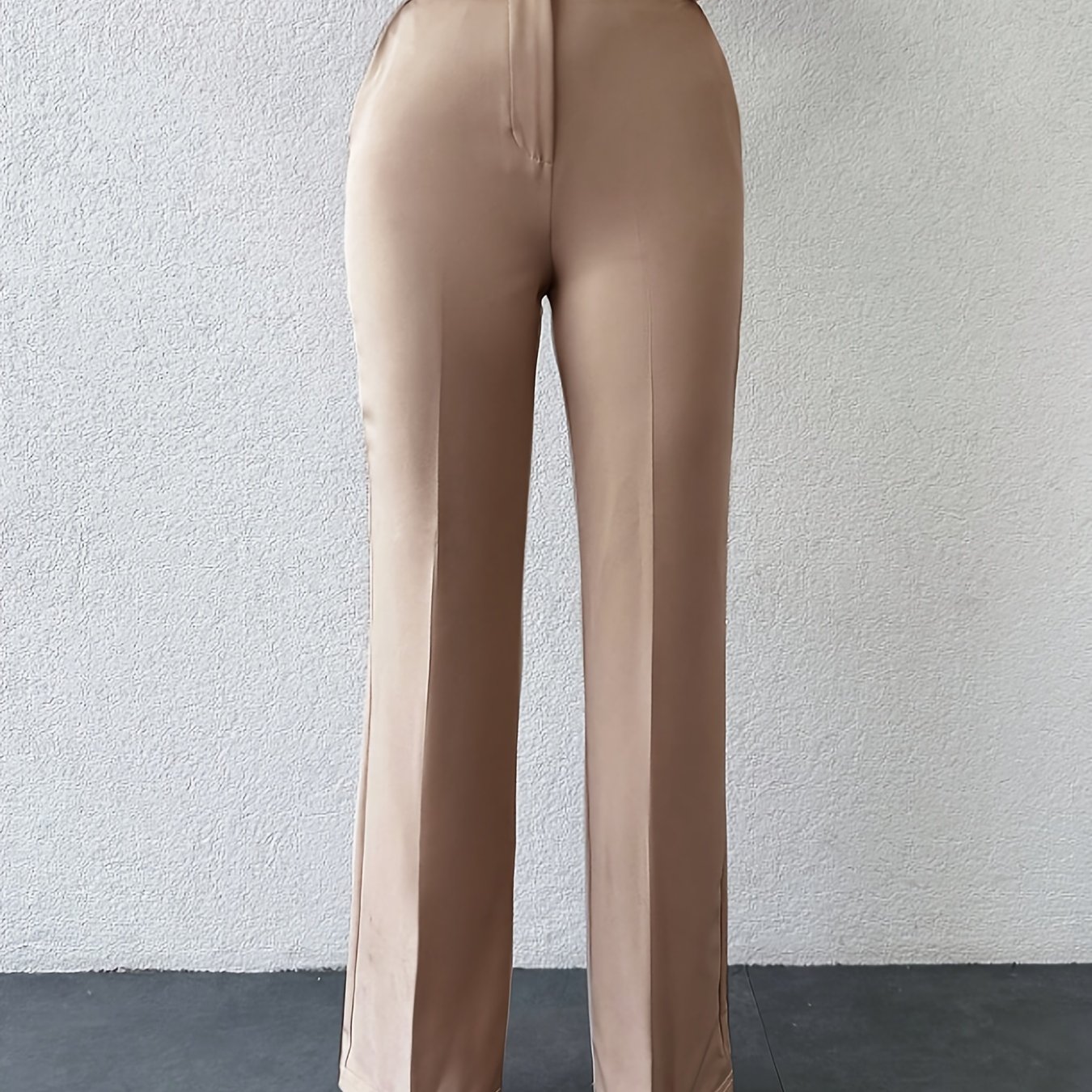 TEMU Elegant Women' Color Wide-leg Pants - High Waist, Straight Leg, Polyester , Machine Washable - Fall/winter, Long Pants