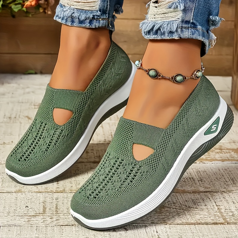 TEMU Women's Breathable Knit Ballet Flats, Comfortable Fabric Walking Shoes, Round Toe, , With Hand Washable For Wear