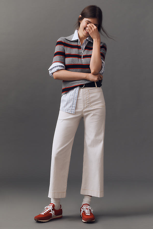 The Colette Cropped Wide-Leg Trousers by Maeve: Contrast-Stitch Edition