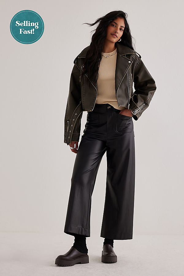 The Colette Cropped Wide-Leg Trousers by Maeve: Vegan Leather Edition