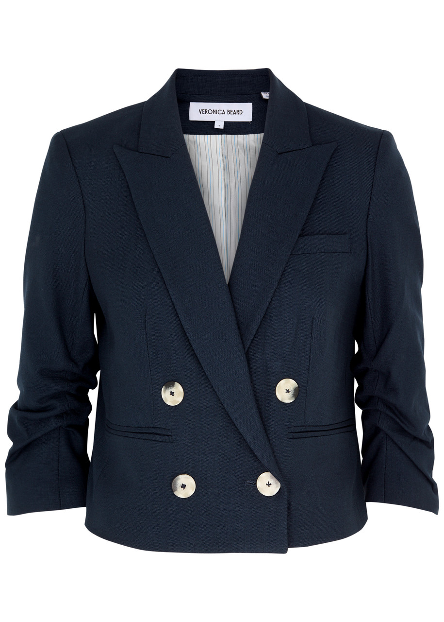 Veronica Beard Xenia Cropped Woven Blazer - Navy - 4 (UK8 / S)