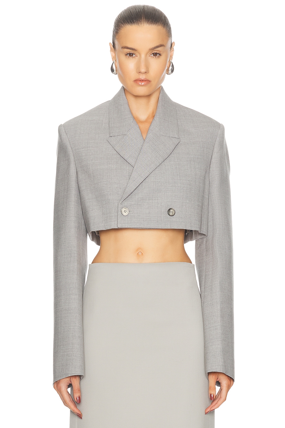 WARDROBE.NYC Cropped Blazer in Grey Marl - Grey. Size L (also in ).