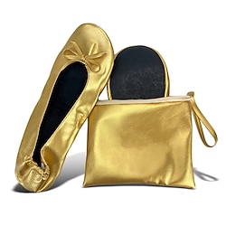 Women's Ballet Shoes Belly Dance Foldable Flats Practice Trainning Dance Shoes Party Evening Indoor Practice Simple Flat Heel Rose powder Black Silver