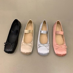 Women's Ballet Shoes Pointe Shoes Performance Outdoor Stage Flat Flat Heel Elastic Band Black Silver Pink