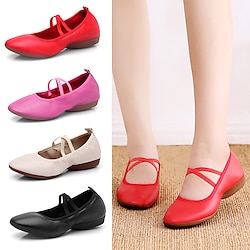 Women's Black Soft Sole Ballet Dance Shoes - Professional Flat Slip-On Shoes with Cross Straps for Practice and Performances