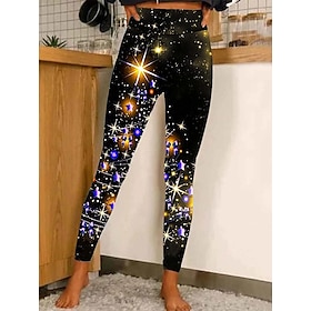 Women's Christmas Leggings Stretchy Twinkle Star Moisture Wicking Yoga Fitness Tennis Tights Stretchy Spandex Winter Sports Activewear Cropped Leggings