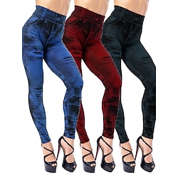 Women's Denim Look Leggings Oversize Jeggings Treggings Lined Elastic Jeans High Waist Skinny Trousers Stockings Soft Comfortable